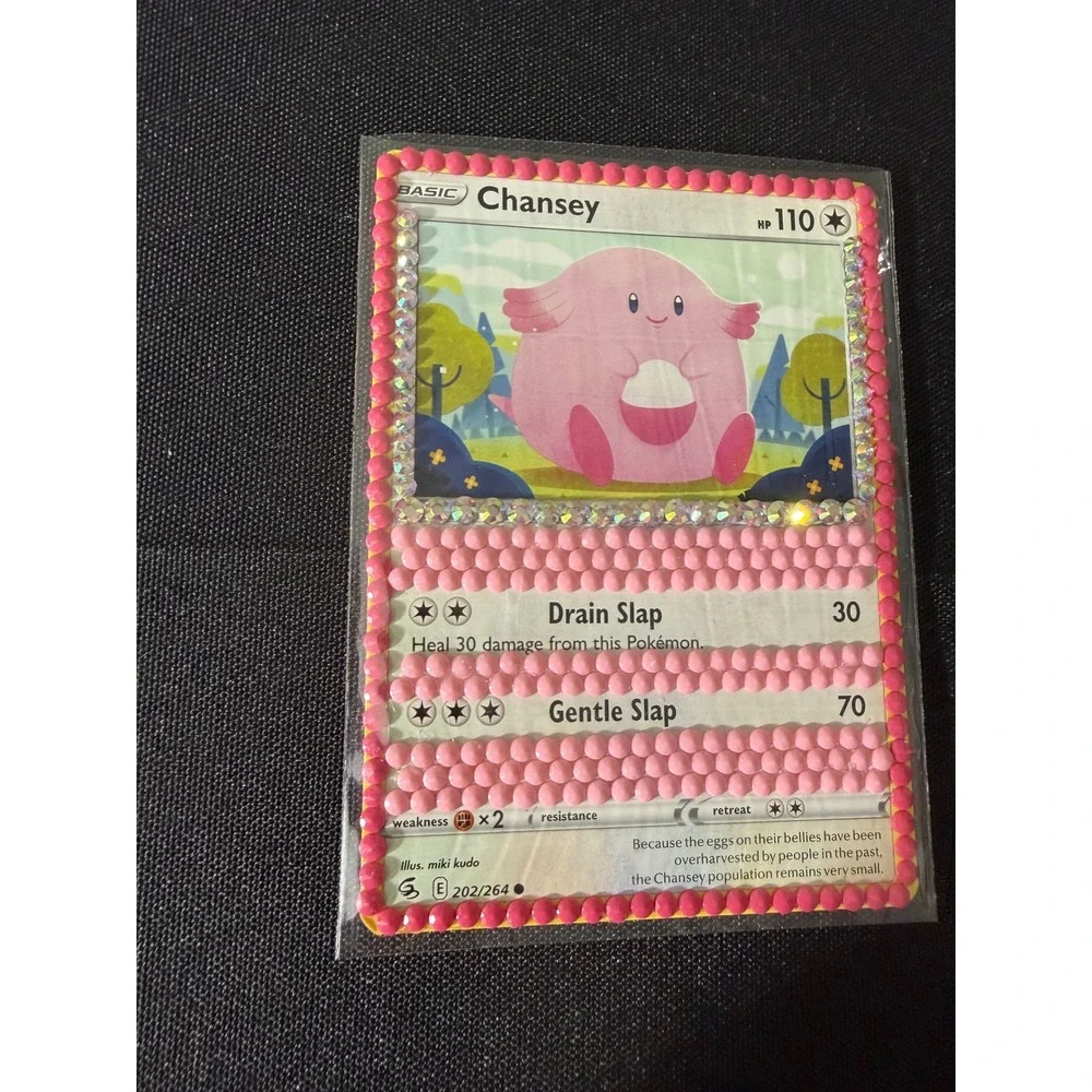 Pokemon Chansey Trading Card‎ 202/264 OS Pink Custom Decorated Bedazzled Fan Art